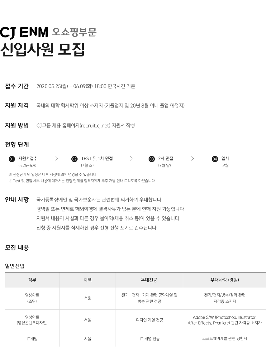 [CJ ENM(오쇼핑부문)] 2020 상반기 신입사원 모집( ~6/9(화) 18:00)  첨부 이미지